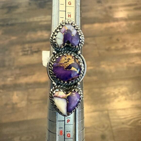 Southwestern Purple Copper Dahlia Turquoise Boho Statement Ring Sterling Silver - Picture 2 of 6